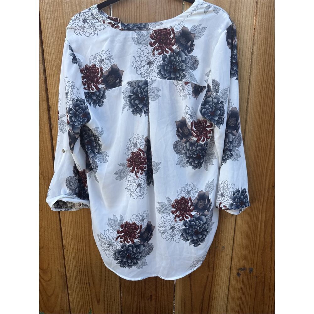 Daniel Rainn Womens Red and Blue Floral 3/4 Sleeve Relaxed Bohemian Blouse Sz L - Picture 6 of 12
